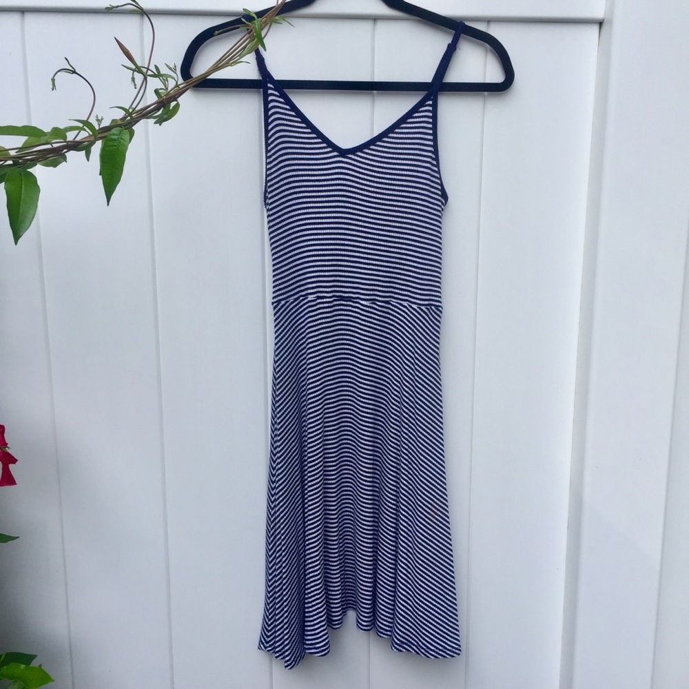 Navy Blue and Cream Striped Dress